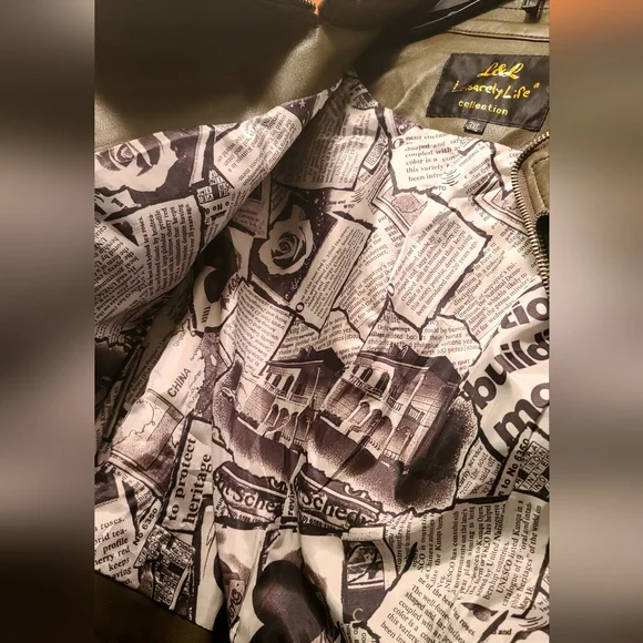 L&L Leisarely Life Collection Olive green Studded lined vegan leather jacket SzM - Picture 8 of 15